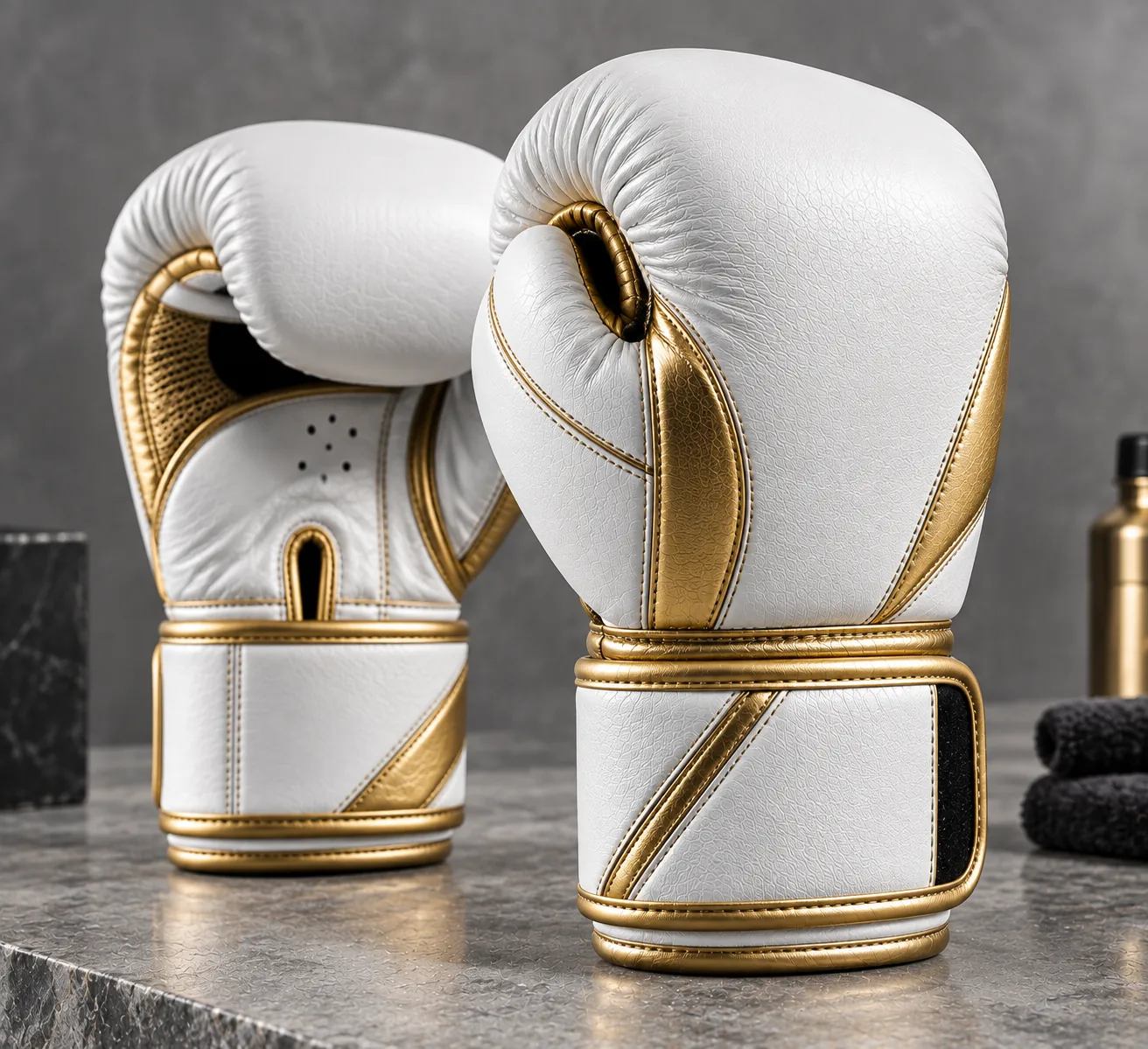 White and gold boxing gloves luxury collection product photo