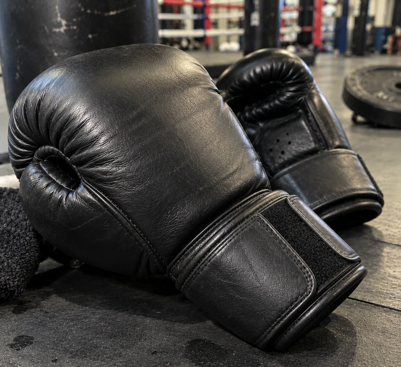 Full black boxing gloves macro construction detail
