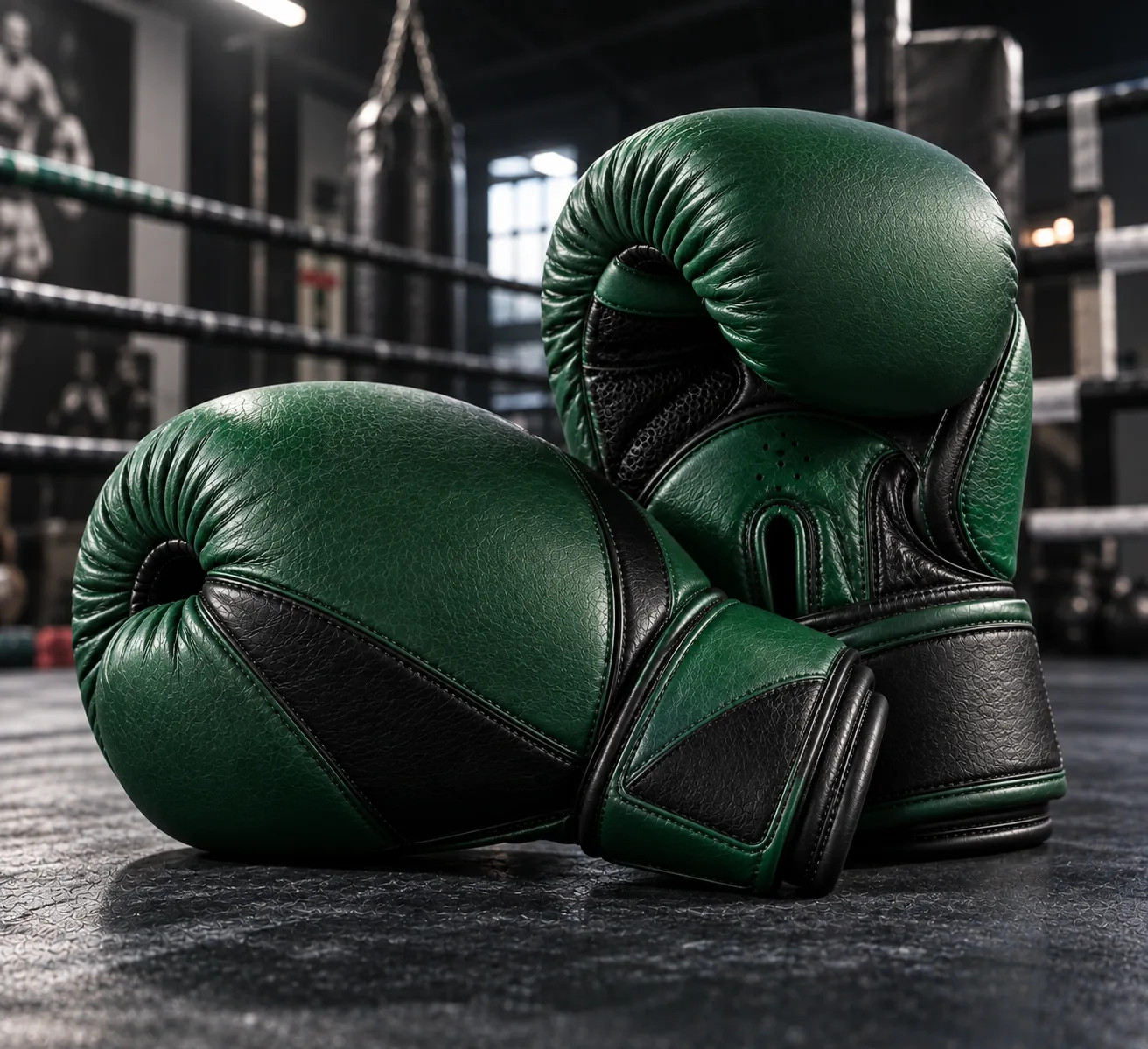 Green and black boxing gloves performance design product photo