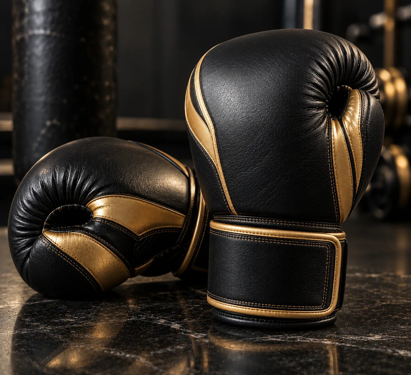Black and gold boxing gloves premium close-up campaign product photo