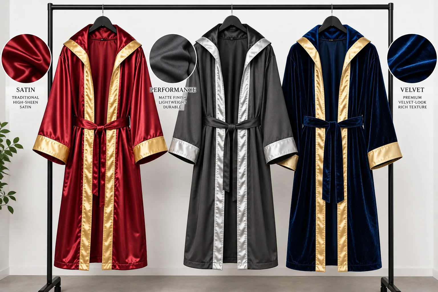 Boxing robe style board with red, silver and navy options