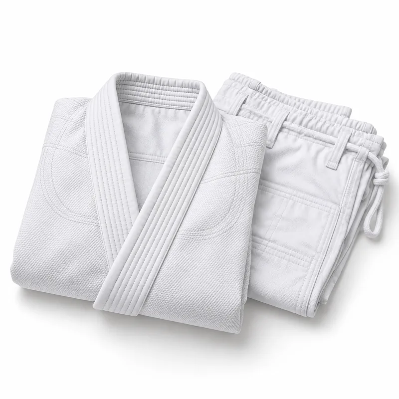 Folded white gi jacket and trousers