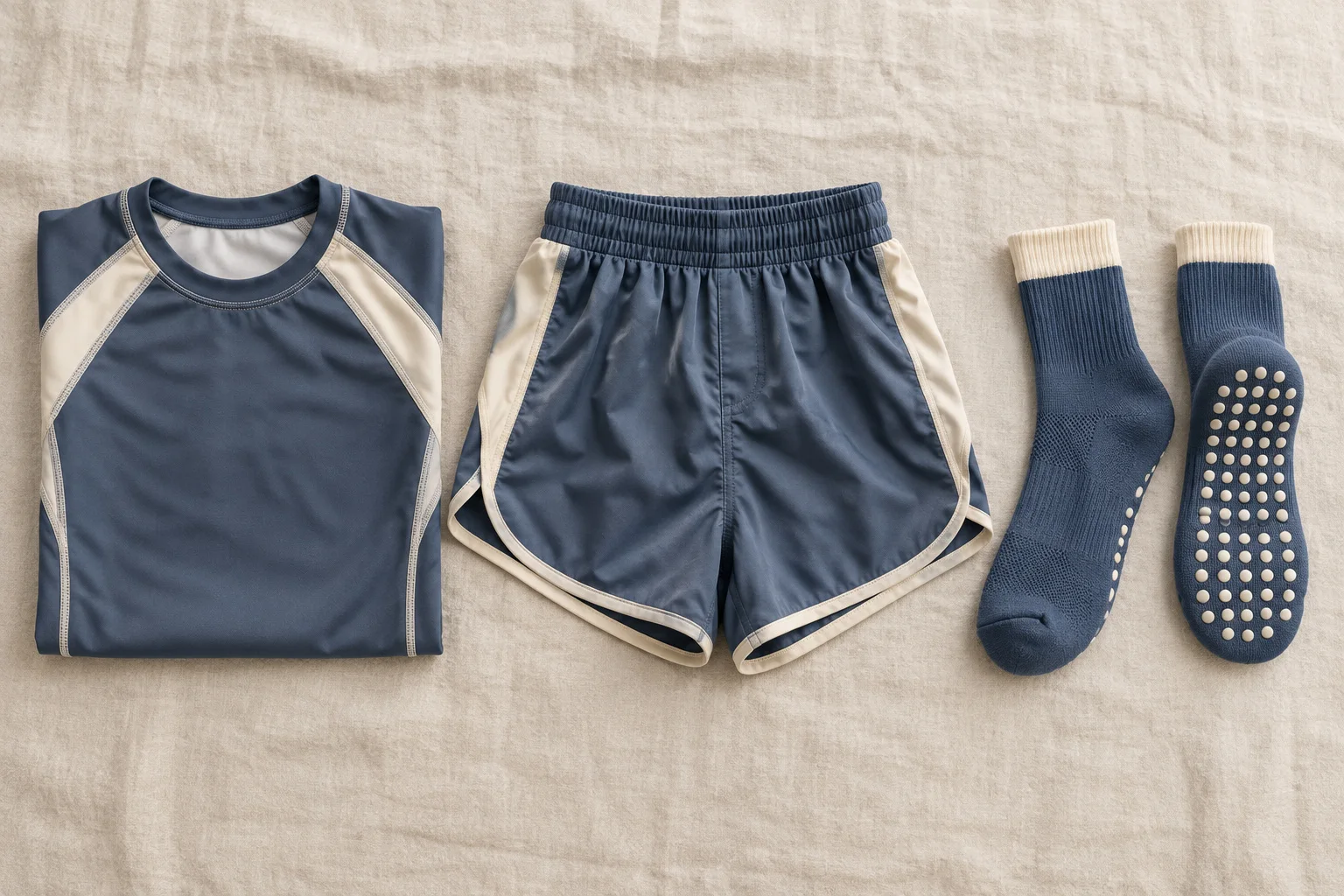 Grappling socks displayed with matching training apparel set