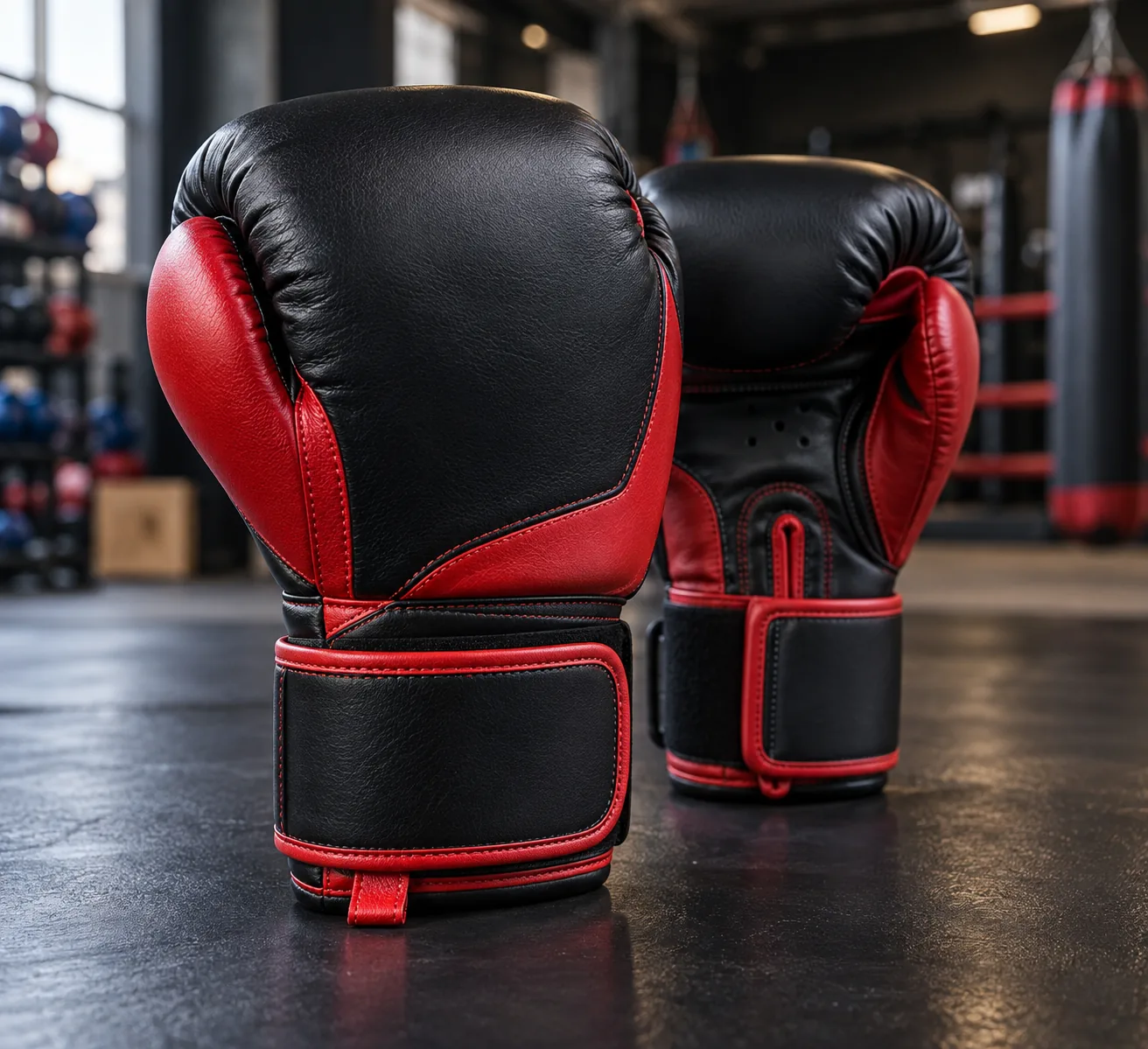 Black and red junior boxing gloves premium hero product photo