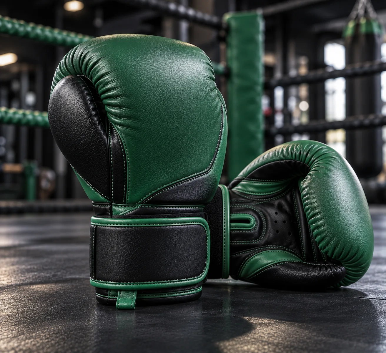 Green and black junior boxing gloves youth performance product photo