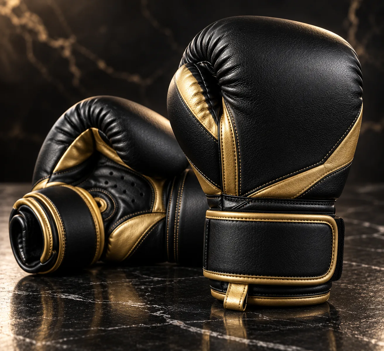 Black and gold junior boxing gloves premium private label youth line product photo
