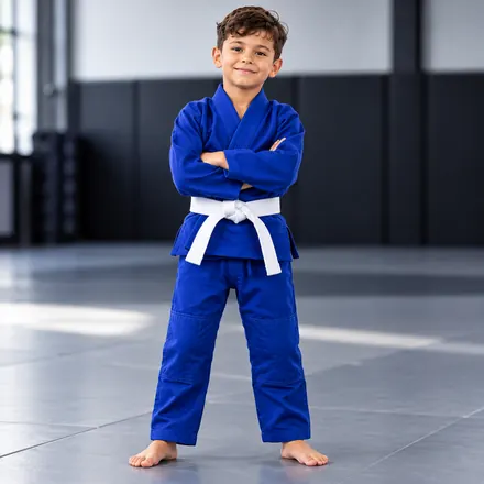 Child in a royal blue kids BJJ gi