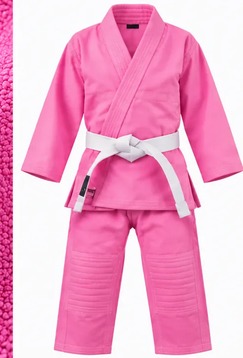 Full kids BJJ gi set in pink with white belt