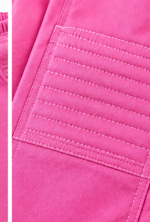 Reinforced knee panels on pink kids BJJ gi trousers