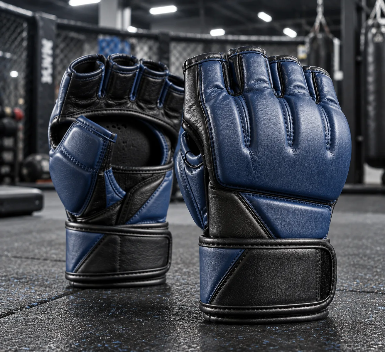 Navy blue and black MMA gloves factory quality product photo