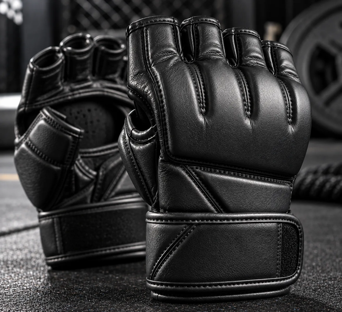 Full black MMA gloves close-up detail