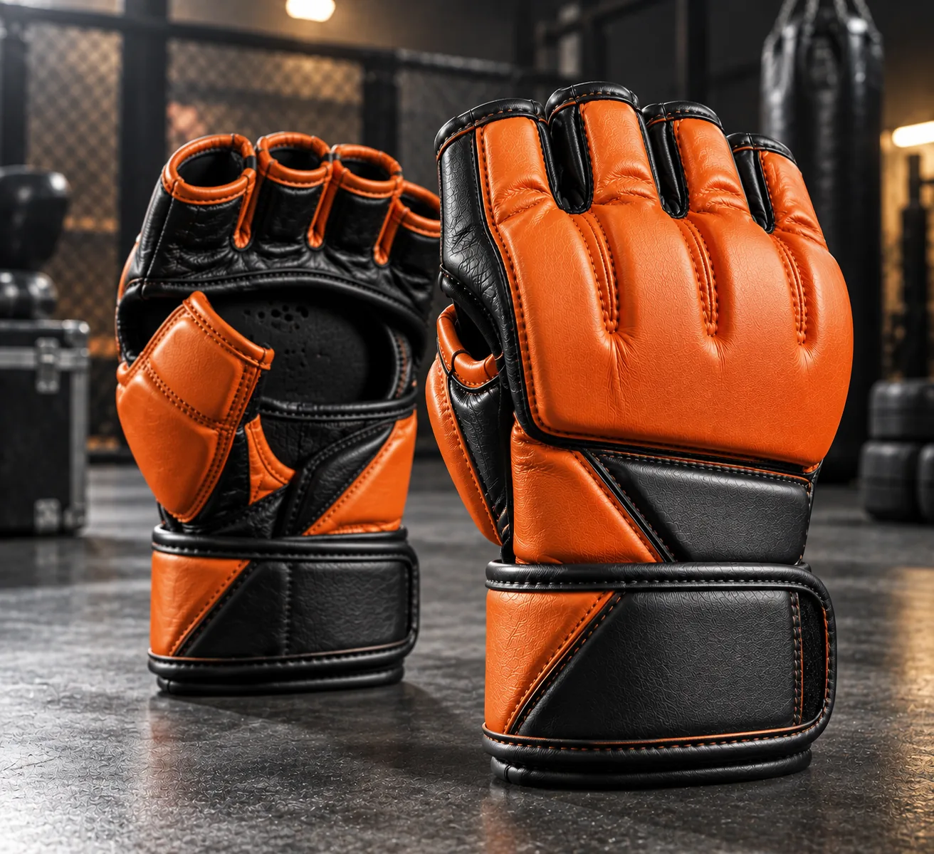 Orange and black MMA gloves modern OEM design product photo