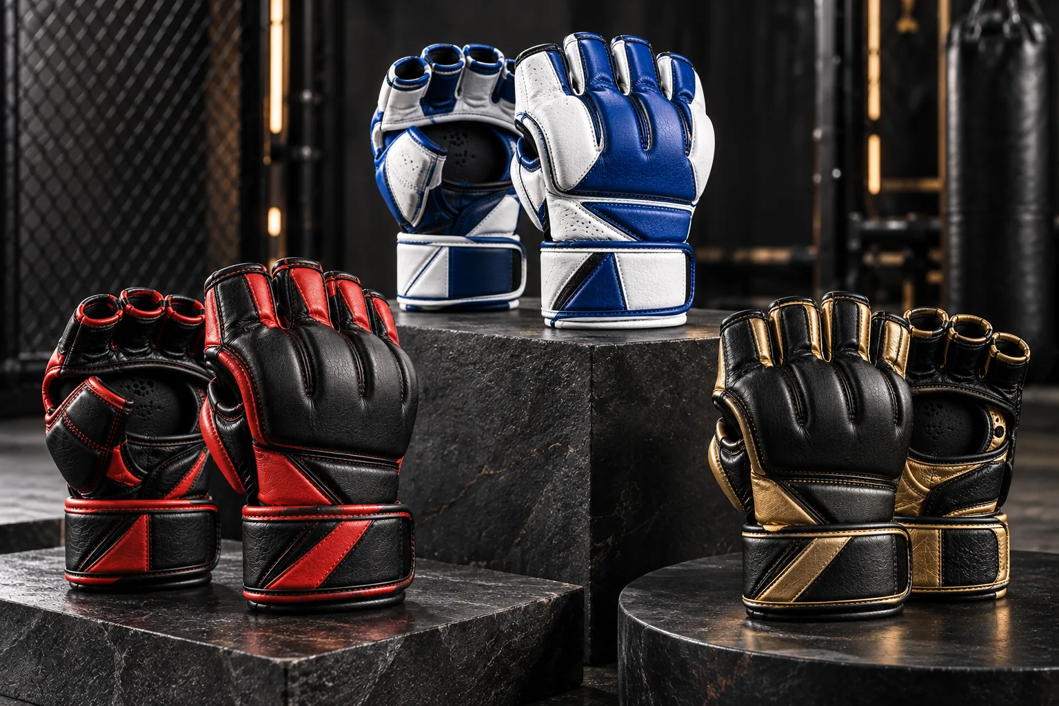 Multiple custom MMA glove designs manufacturer showcase product photo