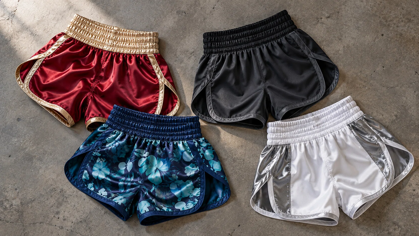 Mixed collection of Muay Thai shorts in multiple styles