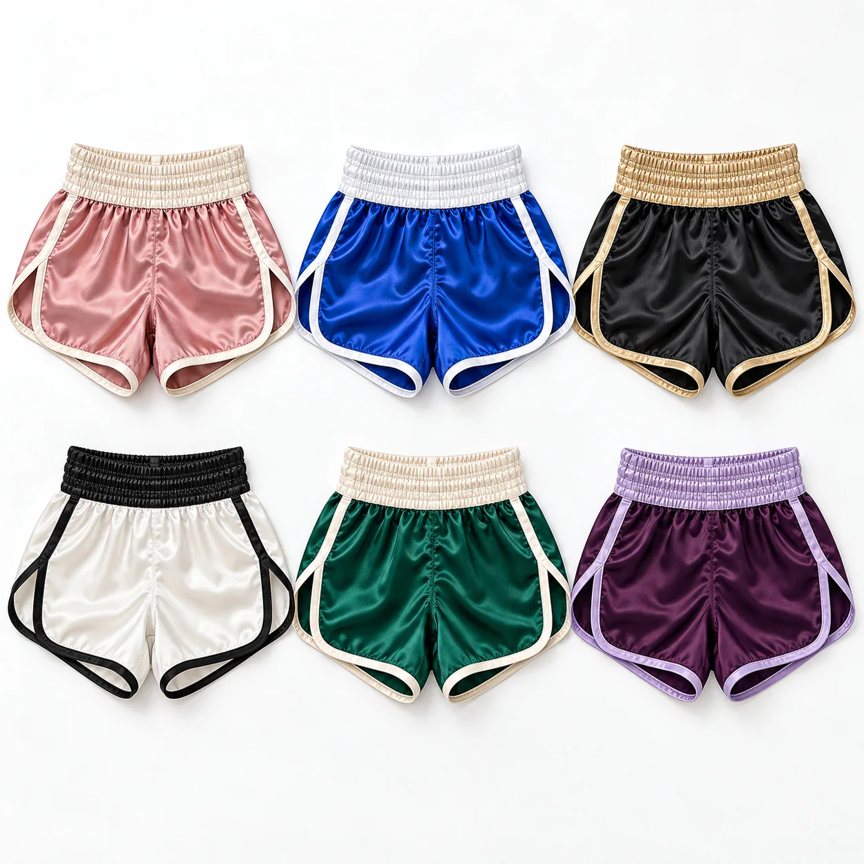 Muay Thai shorts range in six color combinations