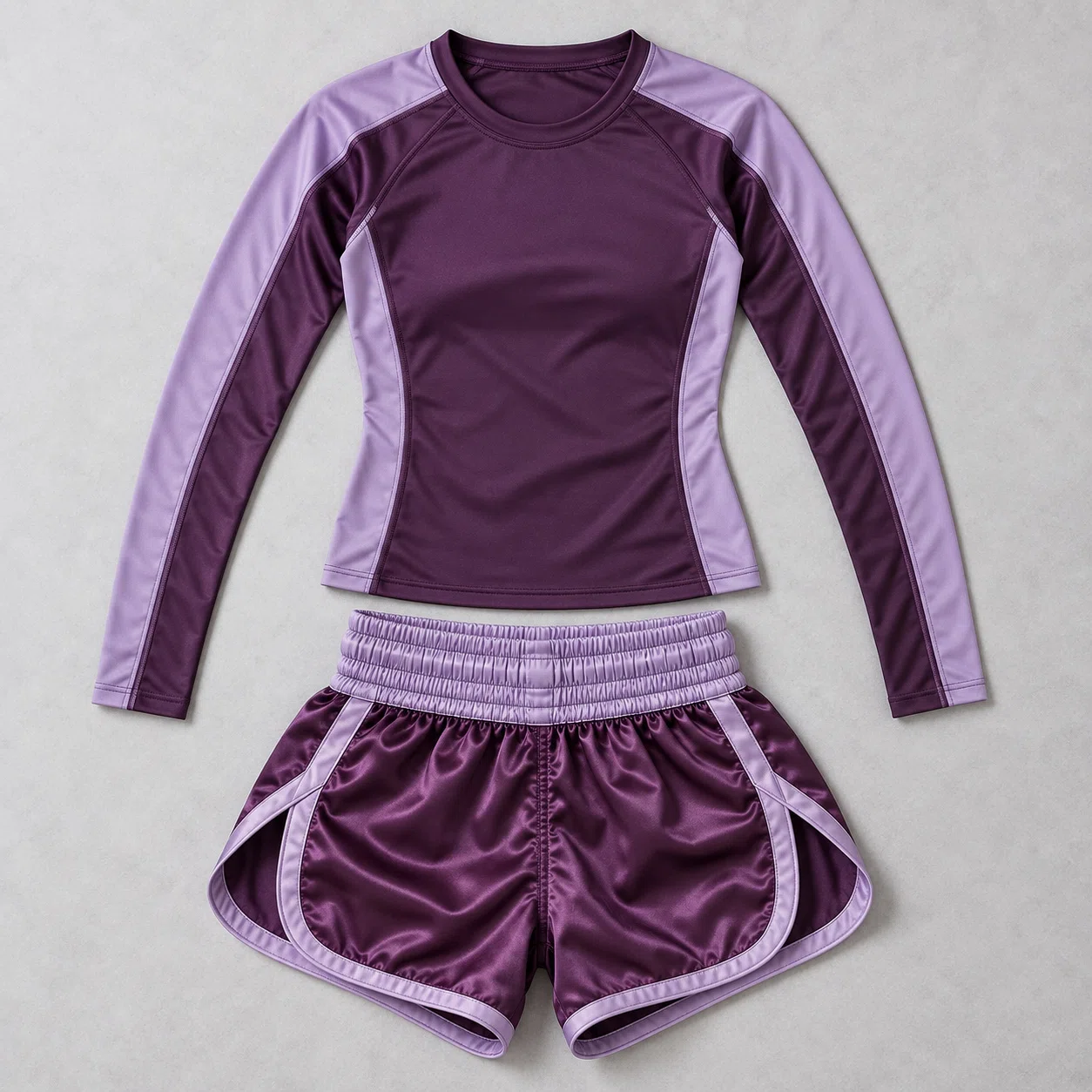 Women’s Muay Thai shorts and rashguard set in purple