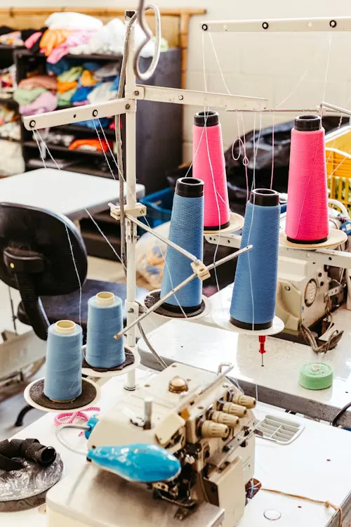 Threaded overlock machine set up for stitching at our Sialkot factory