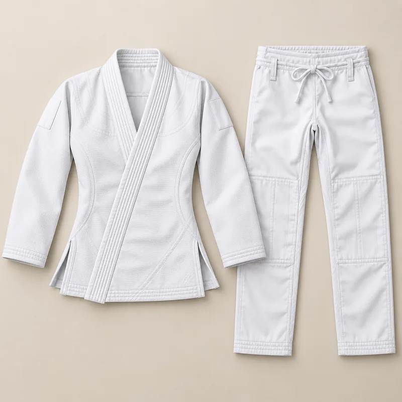 White gi jacket and trousers arranged side by side