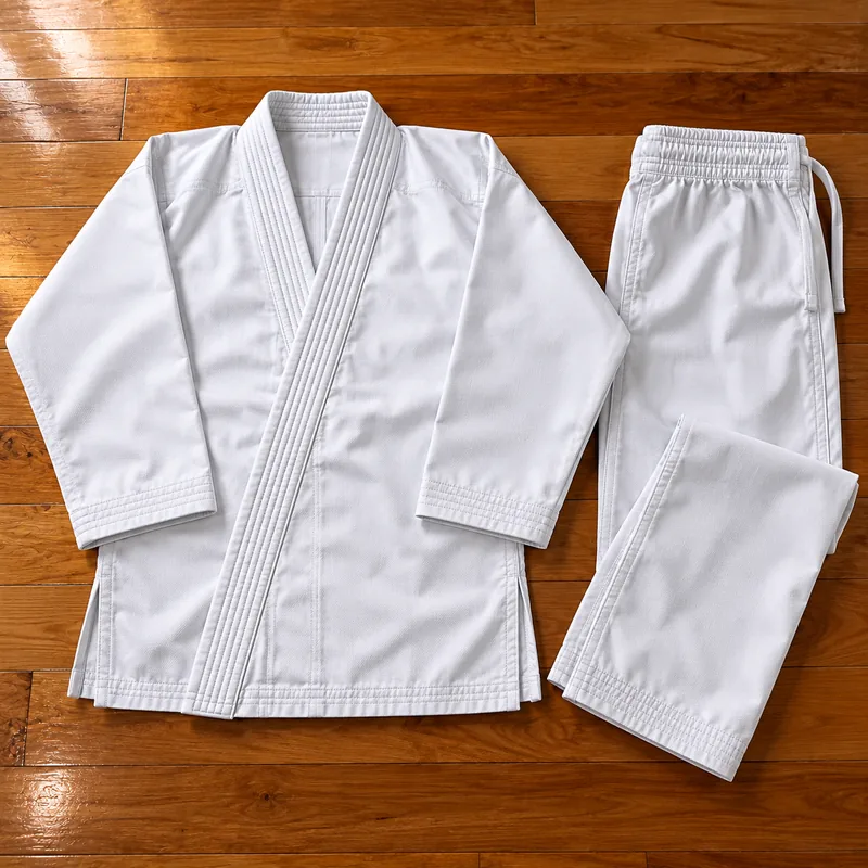 Custom white karate gi flat lay