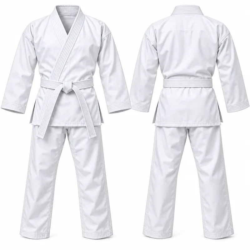 Custom white karate uniform front and back