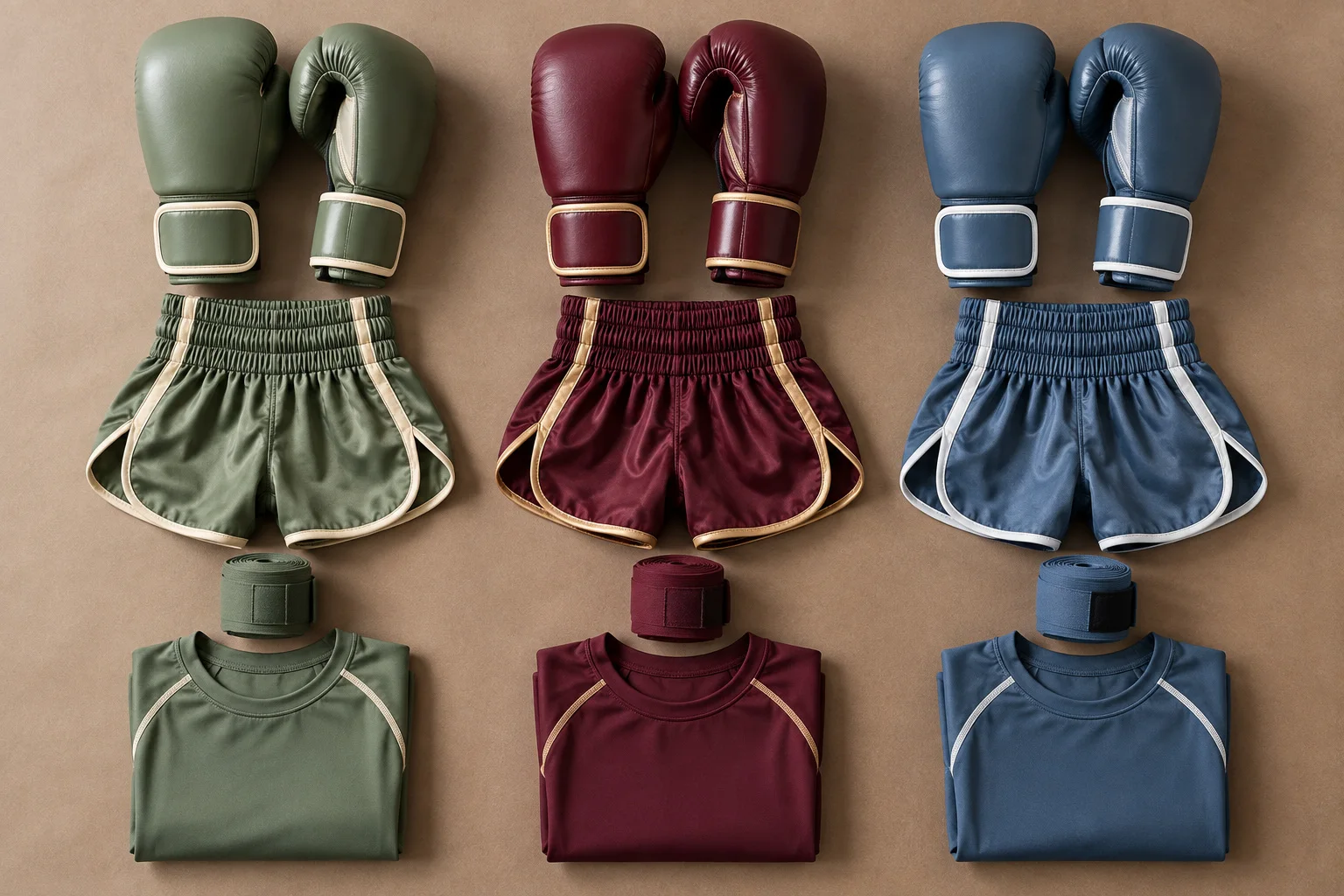 Women’s boxing gloves and shorts sets in multiple custom colorways