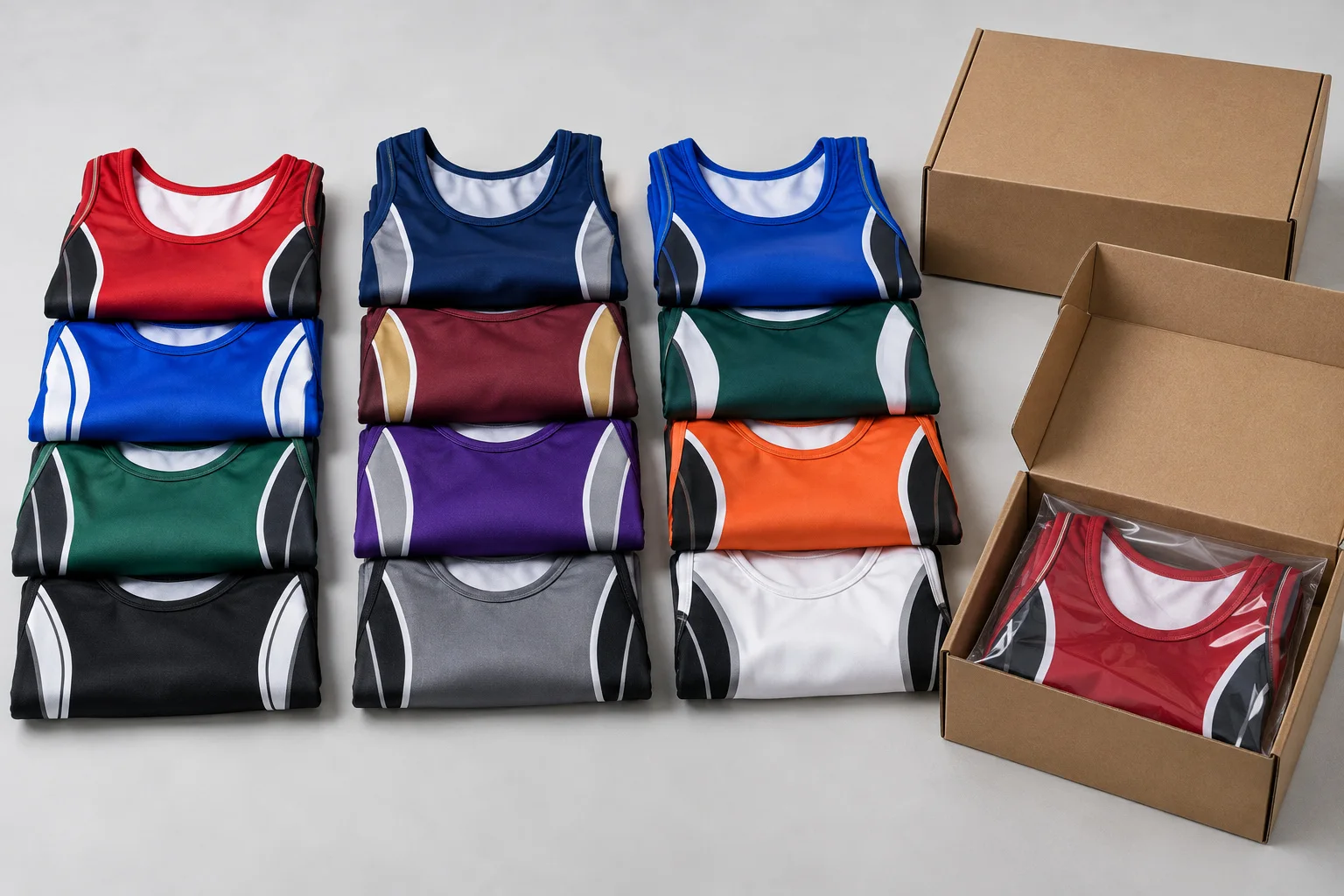 Bulk packed wrestling singlets in assorted colors