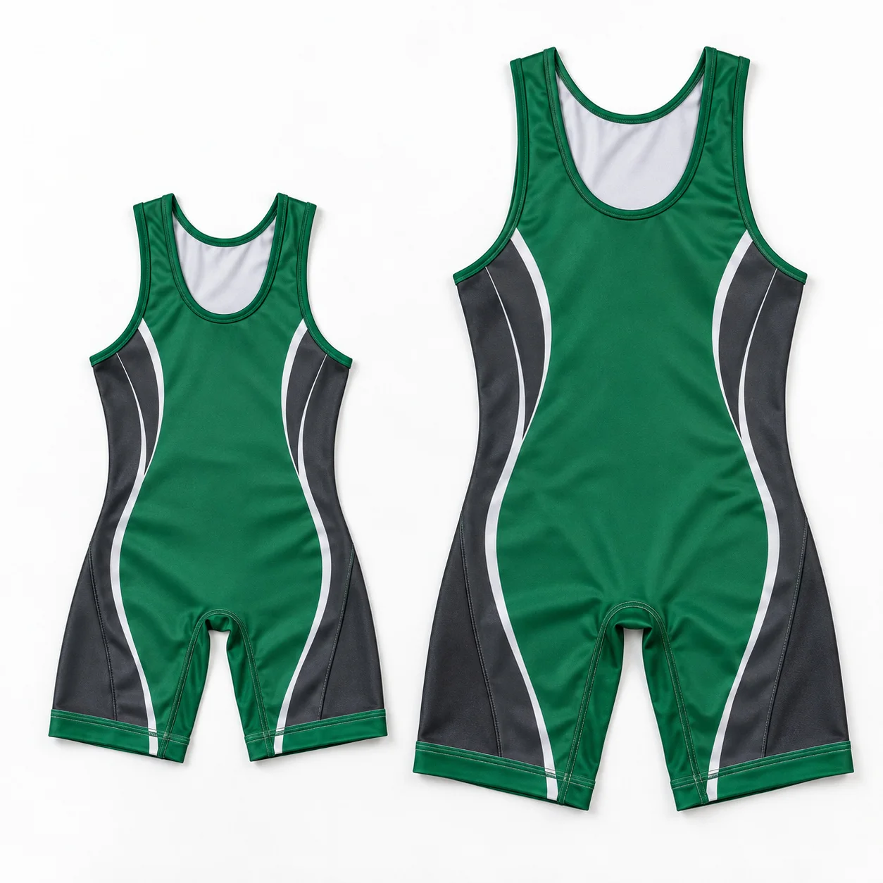Green wrestling singlet shown front and back