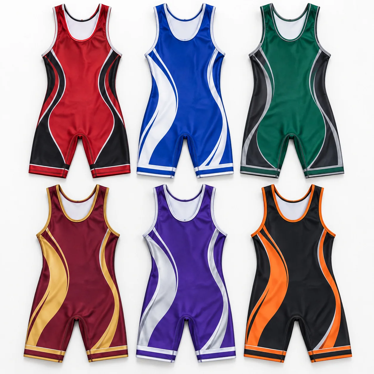 Wrestling singlets in six color options